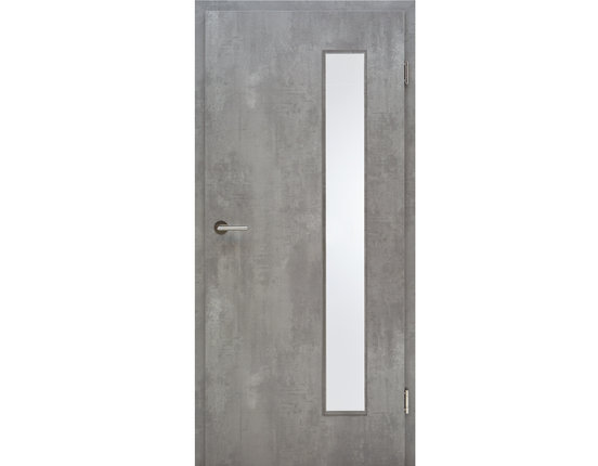 Zimmertür mit Zarge CPL Concrete Lichtausschnitt schmal bandseitig Eckkante